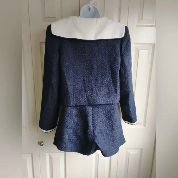 New Self-Portrait Navy and White Tweed Blazer Short Set - Picture 8 of 16